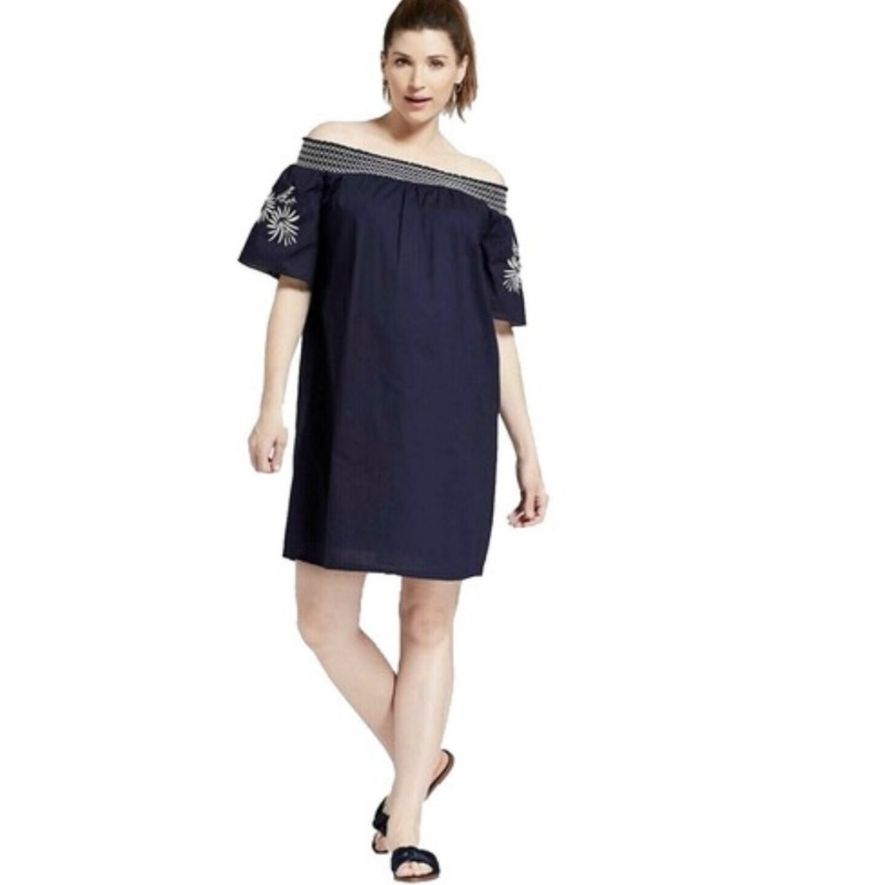 Isabel Maternity By Ingrid & Isabel Off Shoulder Embroidered Dress Blue Size XL